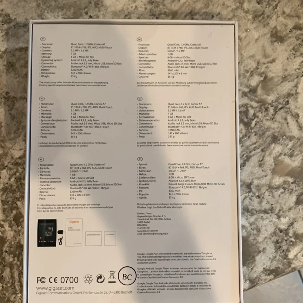 Gigaset Tablet 8” QV830 new in box with case and stylus